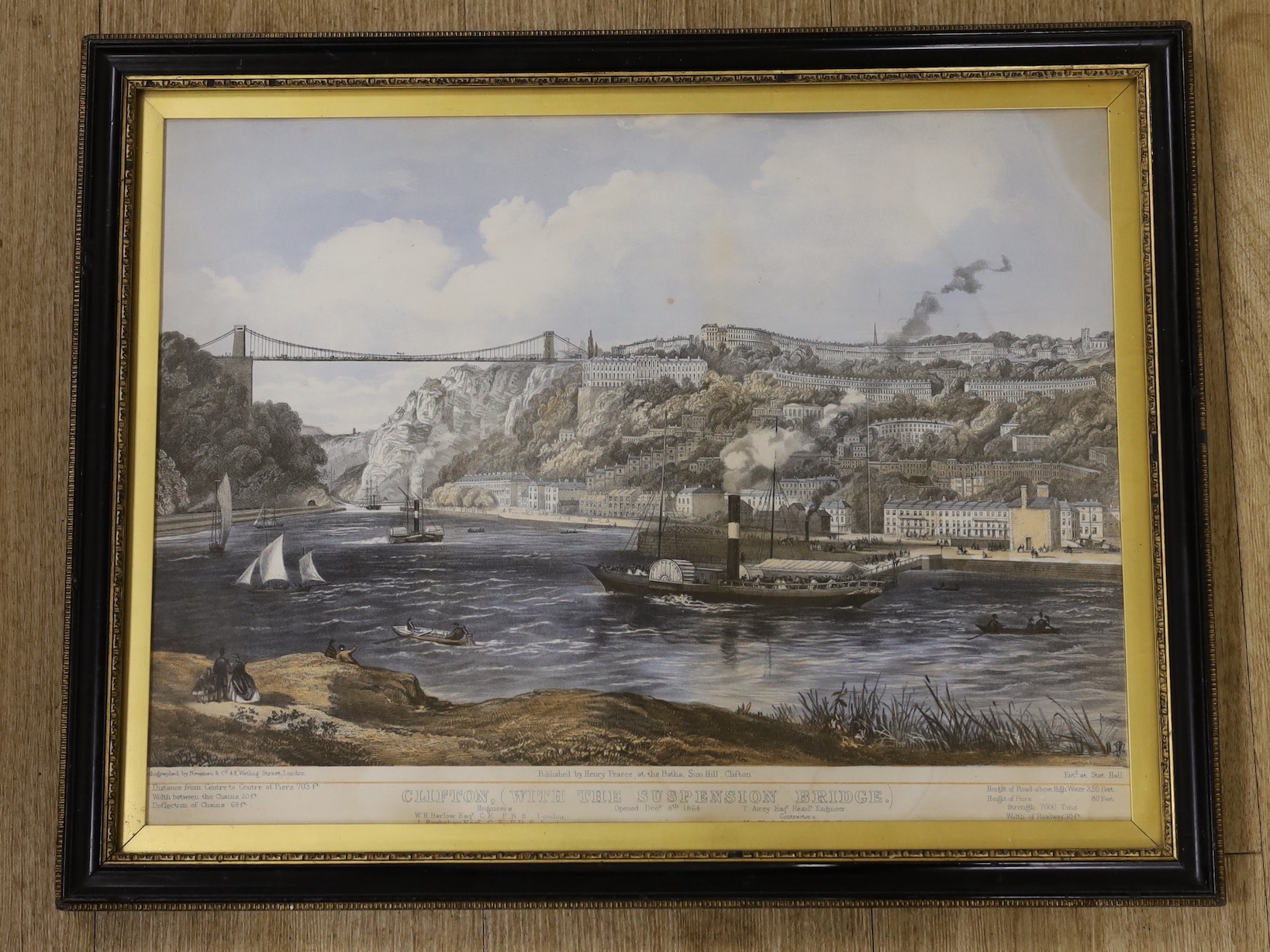 Henry Pearce Publ., coloured lithograph, 'Clifton (with the Suspension Bridge)', 34 x 45cm